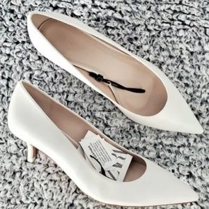 Zara White Pumps US 6 EU 36 Leather Kitten Heel Pointed Toe Women's Shoes
